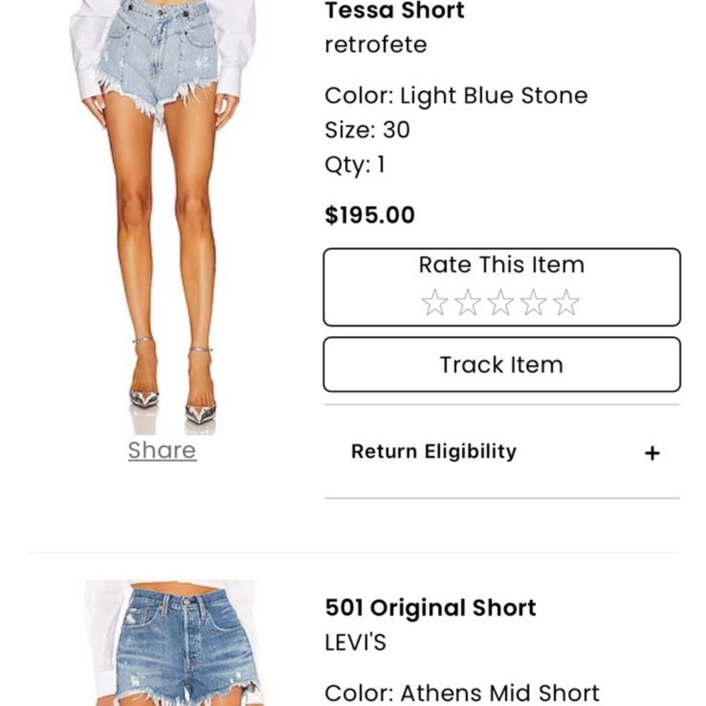 Revolve denim shorts 2 pack Levi’s and Retrofete